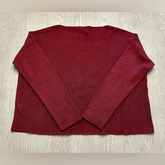 Eileen Fisher 100% Merino Wool Boatneck Boxy Sweater Burgundy Cropped Size M - Picture 8 of 8